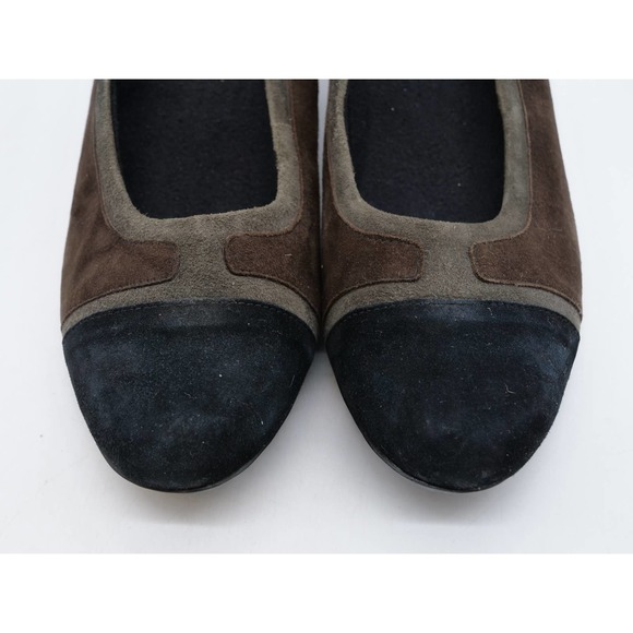 Munro Pumps Womens 8.5 Brown Suede Black Cap Toe Slip On Comfort Career Heels - Picture 6 of 11